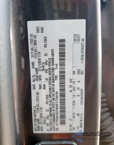 2016 Ford F150 Supercrew из США, поврежденный, VIN 1FTEW1EF9GFC72030